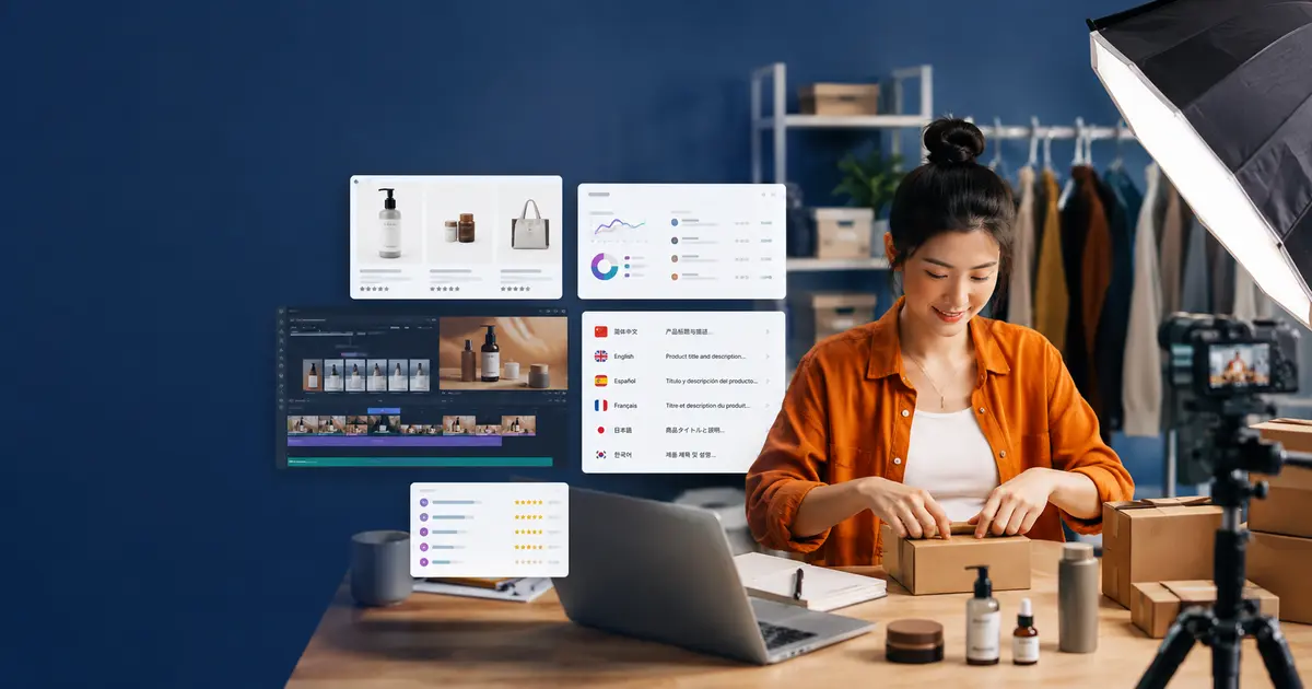 Ecommerce seller comparing the best Chinese AI tools for ecommerce while preparing products